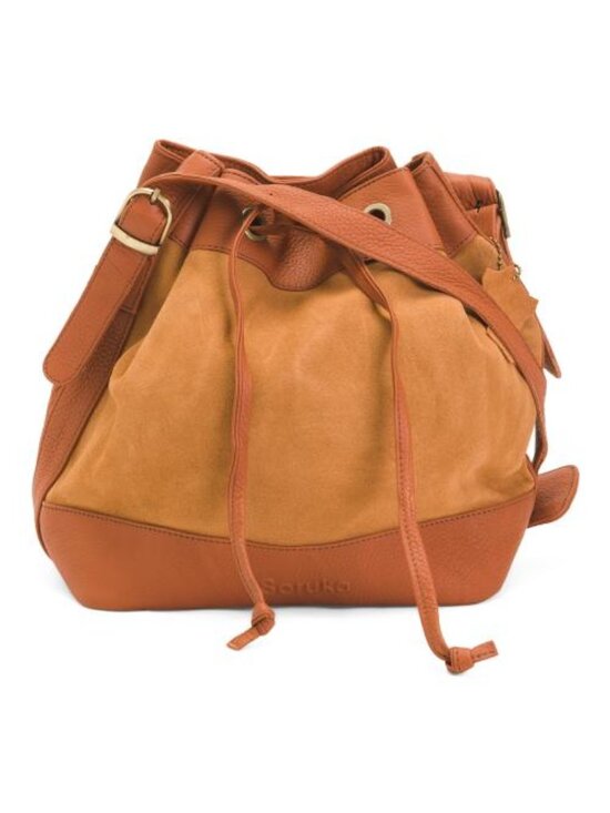 Soruka Handbags - SORUKA Leather Crossbody Bucket Bag With Suede Panel